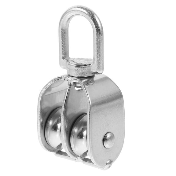 Stainless Steel Double Pulley System for DIY Use Silver Rotatable Lifting Traction Tool 360 Degrees