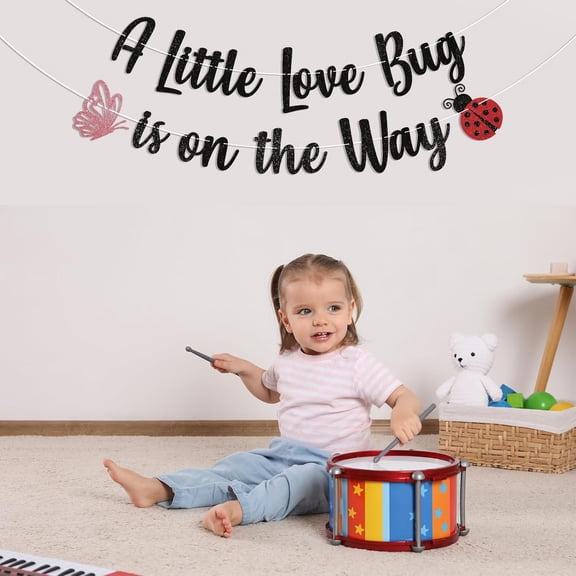 A Little Love Bug is on the Way Banner - Little Bug Baby Shower Decor, Ladybug Butterfly Baby Shower Gender Reveal Party Decorations Black Glitter$$Electronics Accessories