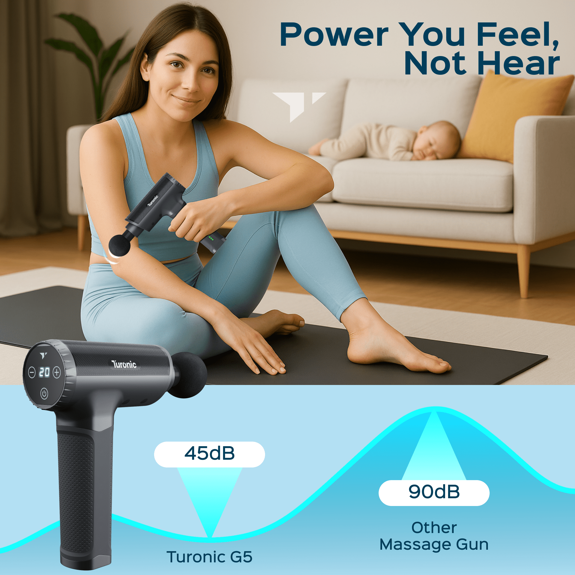 TURONIC Professional Handheld Massage Gun - Deep Tissue Percussion Massager, 20 Speeds, 7 Heads, Quiet, Powerful, Portable, Cordless, Great for Athletes, Personal Use, Shoulder, Foot, Back Body, GM5