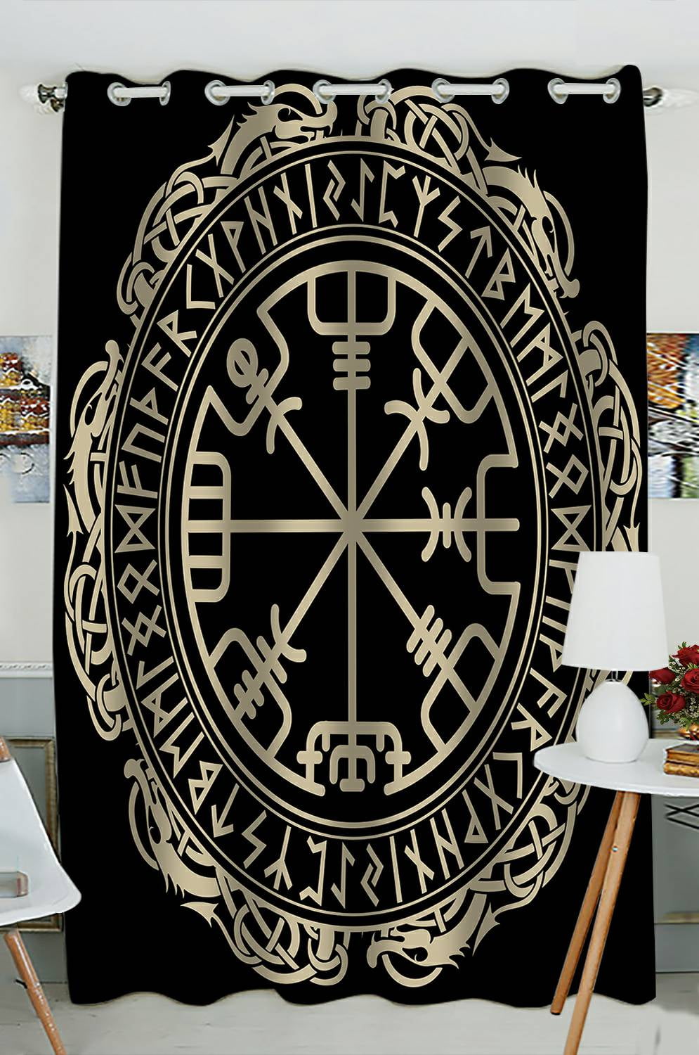 ECZJNT Magical runic compass Vegvisir Blackout Window Curtain Drapery ...
