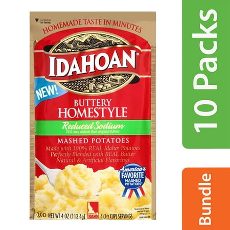 (10 Pack) Idahoan Buttery Homestyle Reduced Sodium Instant Mashed Potatoes, 4 (Best Boxed Mashed Potatoes)