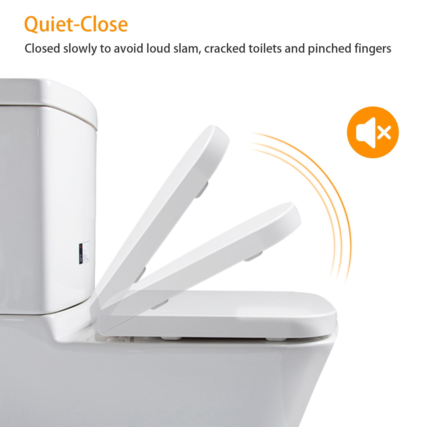 iMountek 17.72"L x 13.77"W Square Toilet Seat Cover, Heavy-Duty Quiet-Close Toilet Seat with Grip-Tight Seat Bumpers Quick-Release Easy Cleaning, White