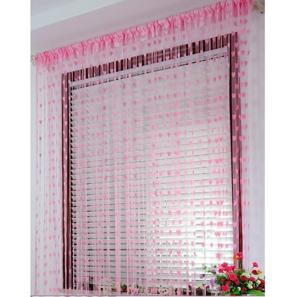 100x200cm Romantique en Forme de Coeur Corde Rideau de Fenêtre Transparent pour Salon Chambre Rose