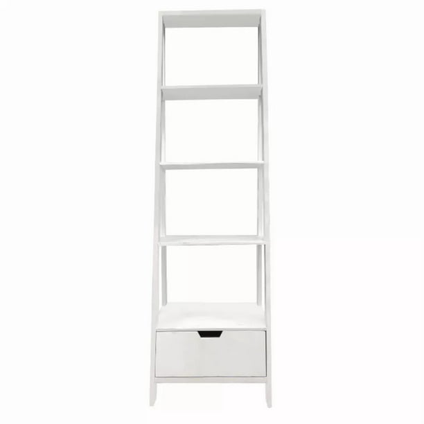 4 Shelf Wooden Ladder Bookcase With, White Ladder Bookcase With Storage
