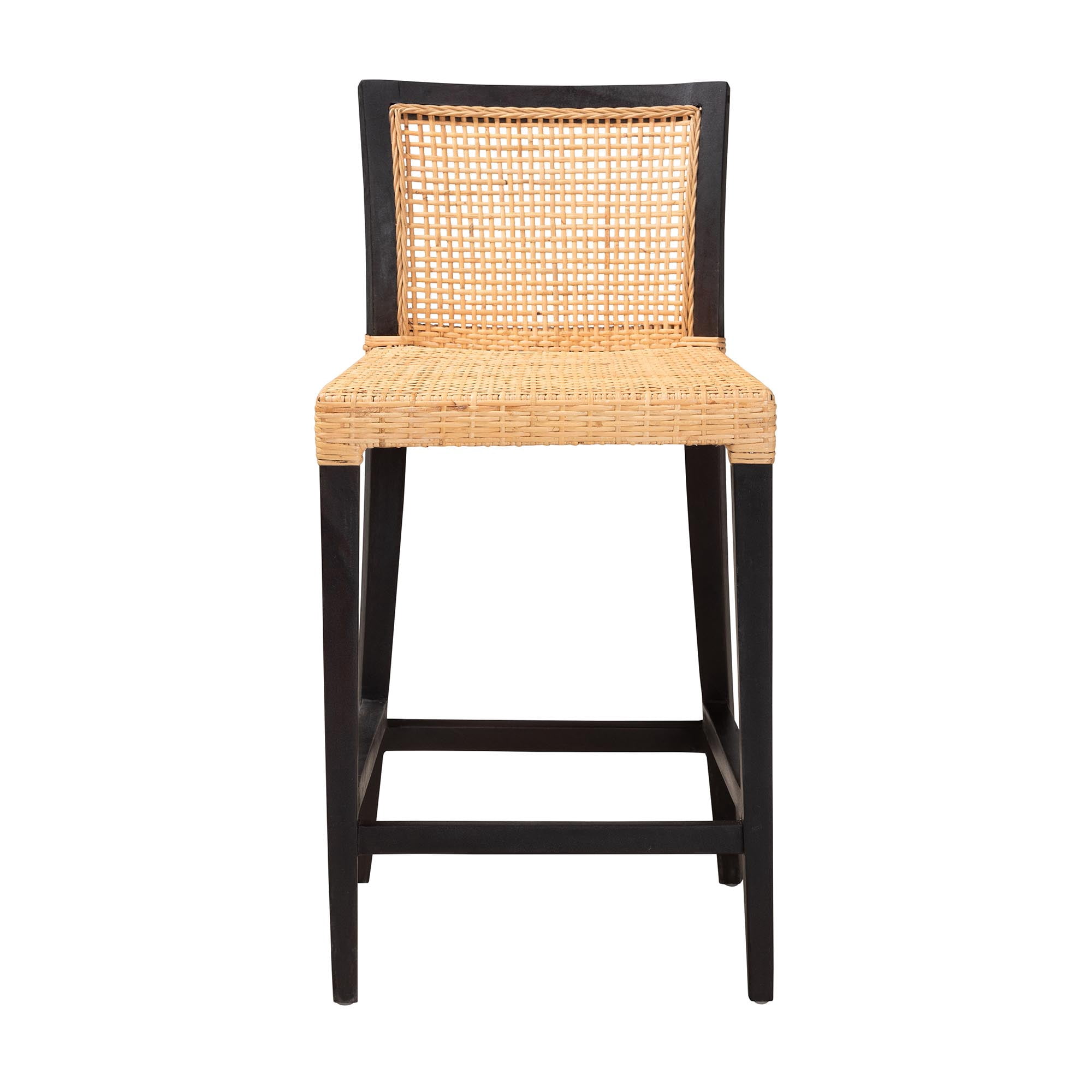 Baxton Studio Lingga Modern Bohemian Rattan Counter Stool, Dark Brown Mahogany