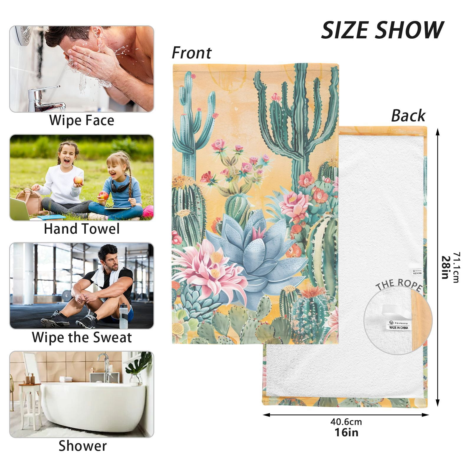 Cactus Hand Towels Cotton Bath Towels Large Face Towels Absorbent for Bathroom 2 Packs