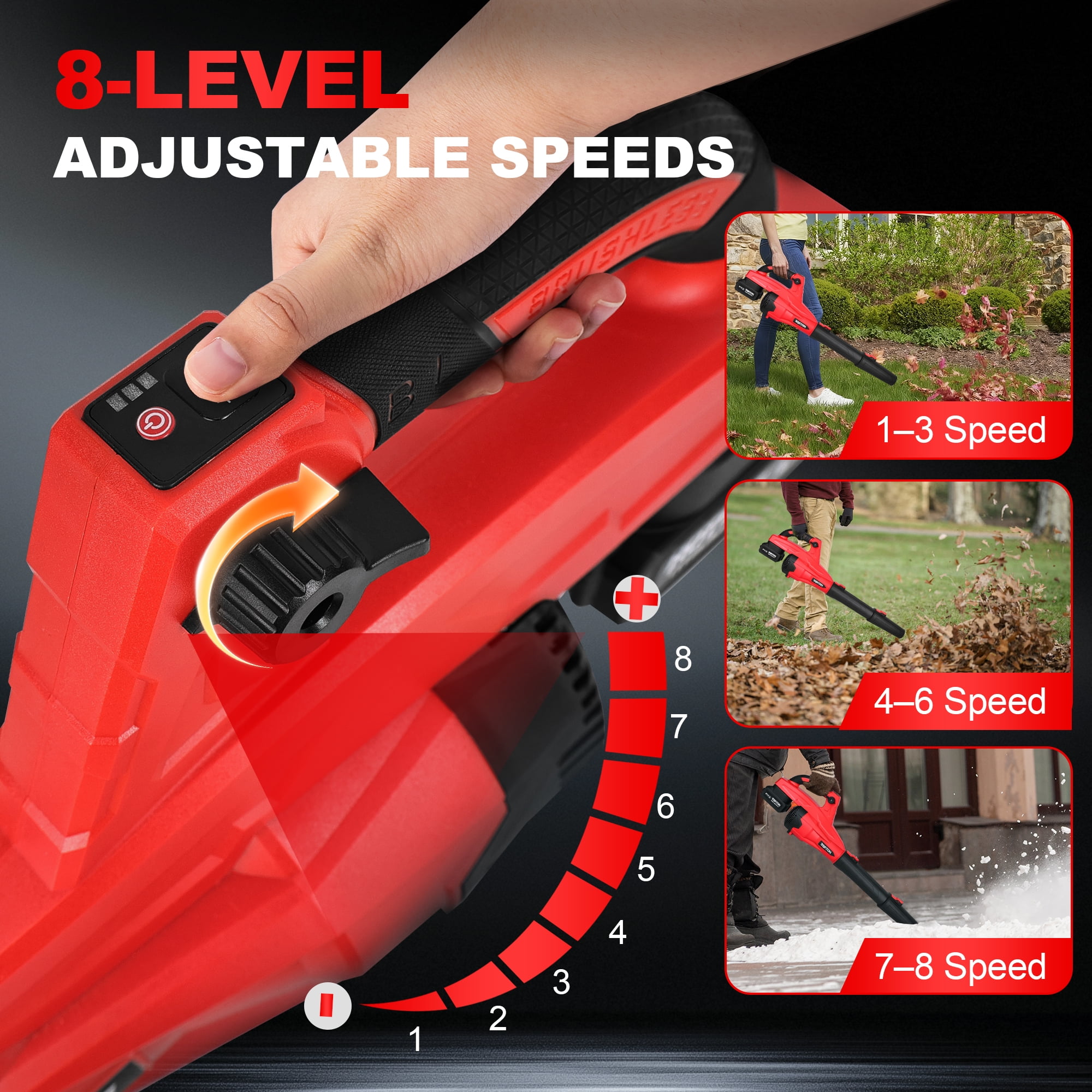HOTREE Cordless Leaf Blower, 170 MPH 600 CFM Electric Blower with 8 Speeds, 2×2.0Ah Batteries and Charger, Lightweight for Yard, Patio and Dust Cleaning