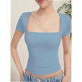 thumbnail image 3 of Women's short Sleeve Short Sleeve Tops Square Neck T Shirts Fitted Basic Tee, 3 of 5