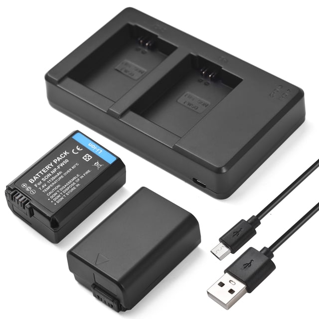 Mistaha Dual NP-FW50 Batteries & Charger Set with USB Cable - 2-Slot Charging Dock, High-Capacity 1130mAh Batteries - Convenient Power Kit for Cameras