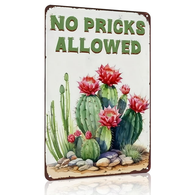 Bestylez Garden Gifts Vintage Cactus No Se Permiten Pinchazos Carteles De Jardinería Para El Hogar, Jardín, Invernadero, Sala De Estar, Dormitorio, Patio, Decoración Al Aire Libre, 8 X 12 Pulgadas (33