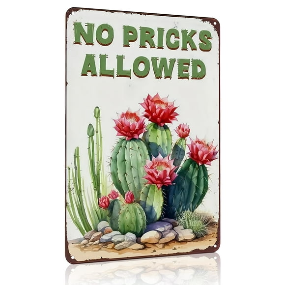 Bestylez Garden Gifts Vintage Cactus No Se Permiten Pinchazos Carteles De Jardinería Para El Hogar, Jardín, Invernadero, Sala De Estar, Dormitorio, Patio, Decoración Al Aire Libre, 8 X 12 Pulgadas (33