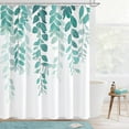 thumbnail image 6 of Teal Eucalyptus Shower Curtain for Bathroom, Watercolor Leaves on The Top Plant Shower Curtain Floral Botanical Decorative Fabric Shower Curtain Set with Hooks 72x72 Inch, 6 of 6