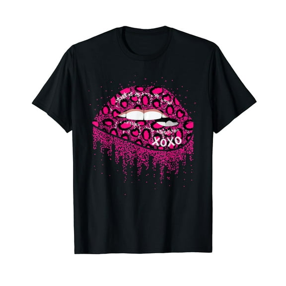 Pink Leopard Print Lips Valentine Day XOXO Women Girl Gifts T-Shirt
