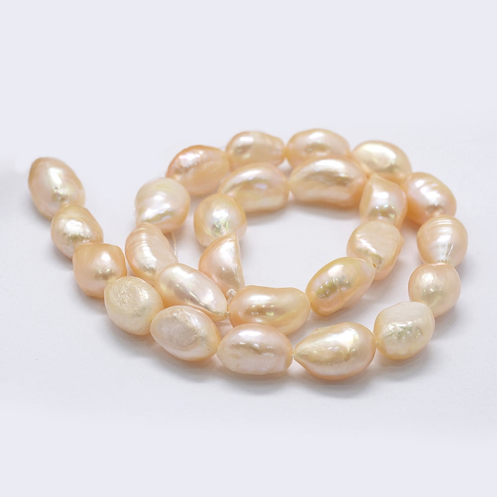 2strands Natural Cultured Freshwater Pearl Beads Strands Potato PeachPuff 10~15x9.5~11x6.5~10mm Hole: 0.2mm about 32pcs/strand 14.1 inch