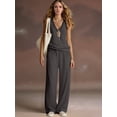 thumbnail image 5 of Two Piece Set for Women Summer Outfits Vacation Trendy Lounge Sets V Neck Matching Sets Dark Gray S, 5 of 6