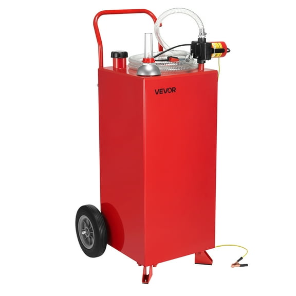 VEVOR 30 Gallon Gas Caddy, Max Flow 32L/min, Diesel Tank with Electric Pump, Diesel Storage Tank with 2 Wheels & 10 ft Hose, Gas Container for ATV, Car, Mowers, Boat, Motorcycle, and More, Red