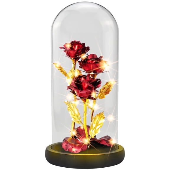 Lockways Flower Gifts for Mom,Wife,Mother Rose Galaxy Flower Red Rose in Glass Dome,Light Up Rose Flowers,Rose Gifts for Women for Birthday Wedding Valentines