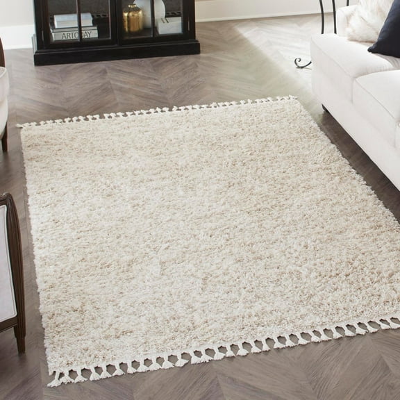 Unique Loom Hygge Shag Collection Area Rug - Misty (5' 1" x 8' Rectangle Ivory/Beige)