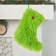 thumbnail image 3 of Christmas Green Hanging Faux Fur Stockings Treat Bag Candy Pouch Holder for Xmas Tree Holiday Party Supplies, 3 of 6
