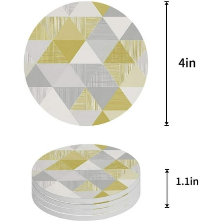 

KXMDXA Abstract Geometric Triangle Pattern Set of 4 Round Coaster for Drinks Absorbent Ceramic Stone Coasters Cup Mat with Cork Base for Home Kitchen Room Coffee Table Bar Decor