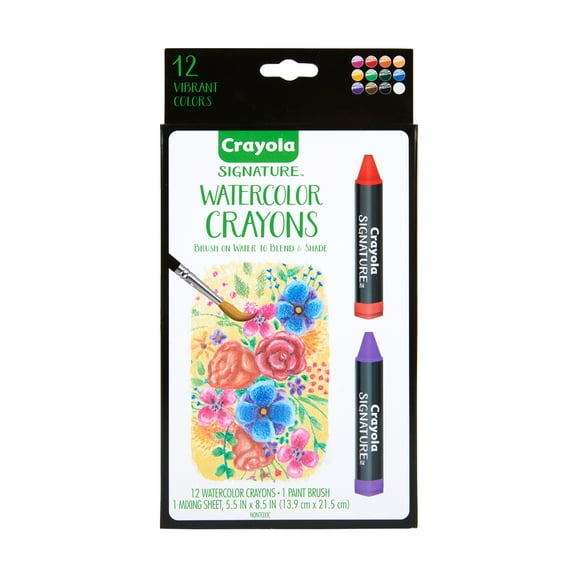 Crayola Signature Watercolor Crayons & Brush, 12 Ct, Art Supplies for Teens & Adults, Beginner Unisex