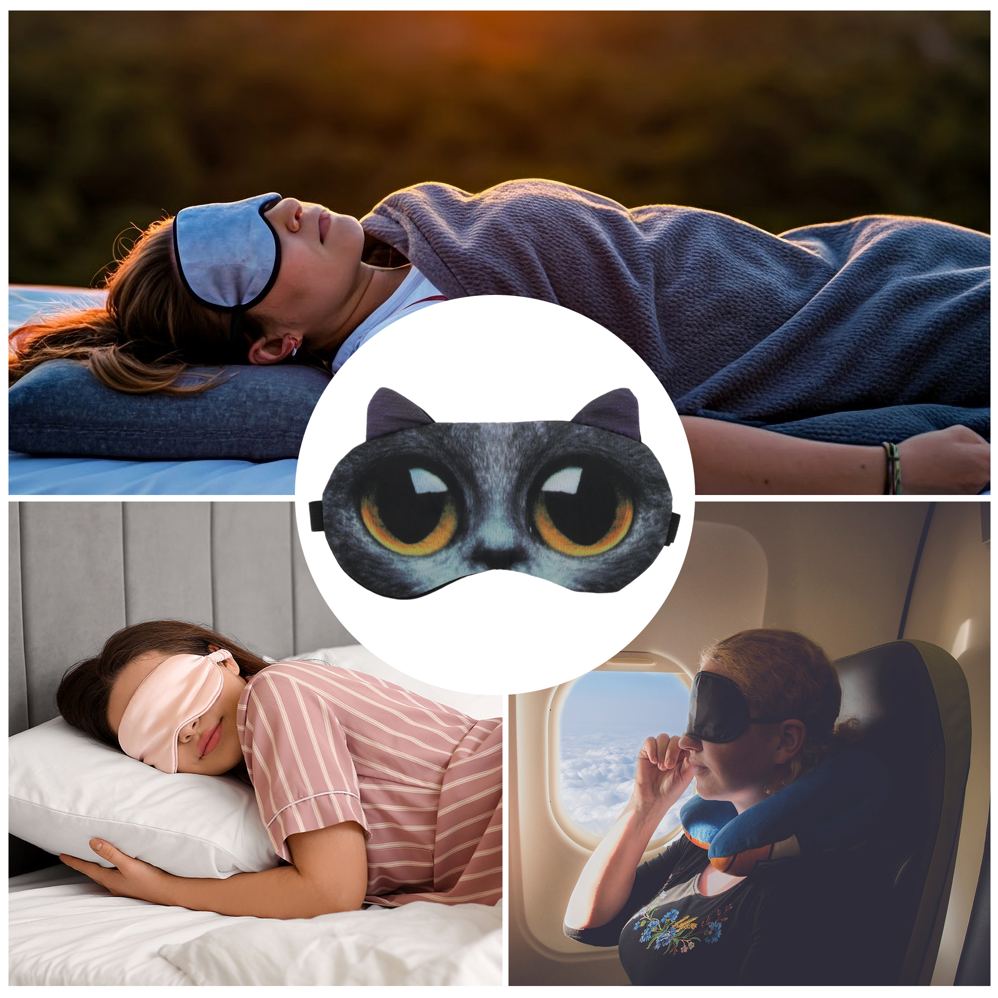 Unique Bargains 1pc Portable Cat Sleep Mask for Hotel Dark Gray