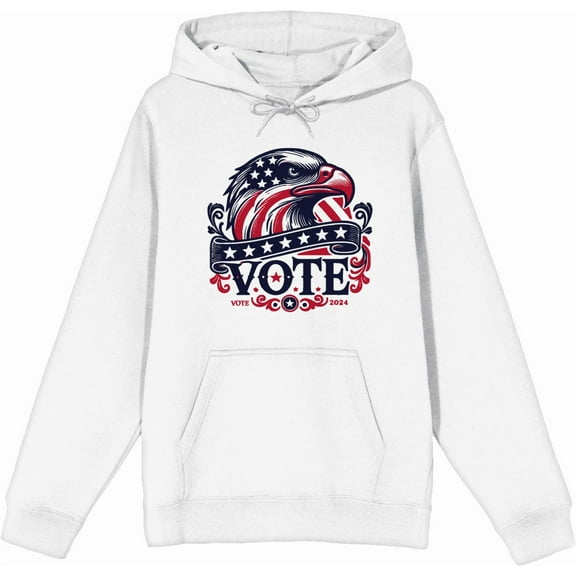 American Eagle Vote Adult White Long Sleeve Hoodie-Medium