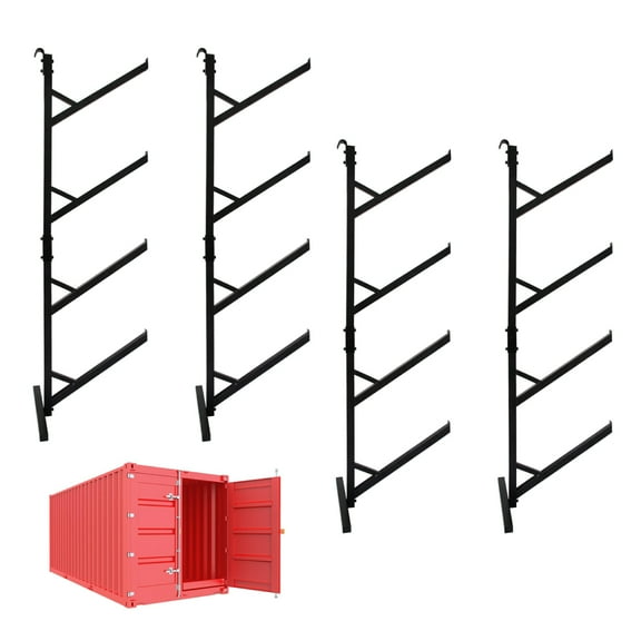 Reykilor 4 Pack of 4 Tier Shipping Container Pipe Rack with Hook 18"L x 64"H, Black Powder Coated Steel Shelving Storage Rack for Trailer Containers