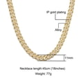 thumbnail image 2 of FEEL STYLE Male 11MM Zircon Gold Plated Streamer Cuban Chain Necklace for Men Women 24", 2 of 5