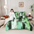 thumbnail image 4 of Manfei Chic Green Geometric Bedding Comforter Set, Modern Abstract Graffiti Twin Comforter Sets, Vintage Artwork Reversible Bedding Set, Microfiber Bedroom Decor, 2 Pieces, 4 of 8