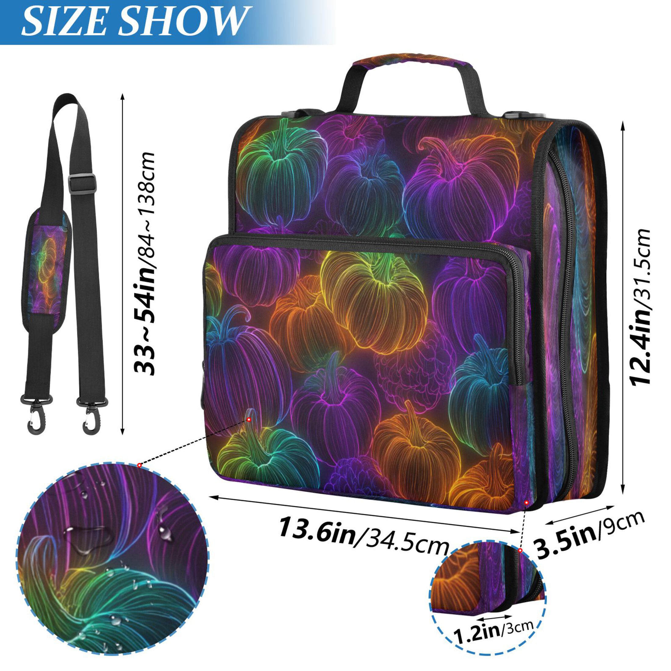 Zipper Binder 3 Rings Stationery Office Files Daily Organizer File Folder Storage Bag Neon-glowing Pumpkins Pattern