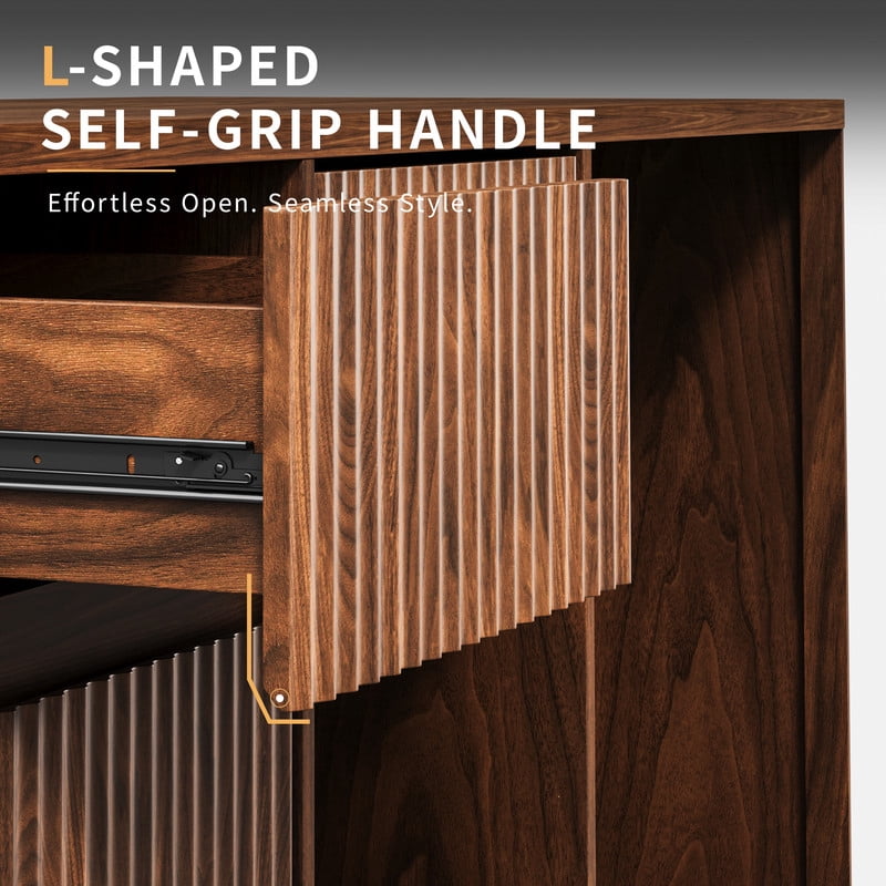 51.2"W Fluted-Door Kitchen Sideboard Buffet with Mini Fridge Nook, Freestanding Bar Wine Storage Cabinet with Charging Station