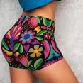 thumbnail image 4 of Wukai Colorful Floral Embroidery Mexican Print Pack Biker Shorts for Women Yoga Workout Gym Running Scrunch Active Shorts-Large, 4 of 8