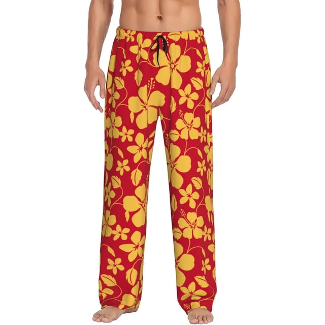 Balery Red Vintage Flowers Pantalones de pijama para hombre, pijama ultraligero, pantalón de descanso-3X-Large