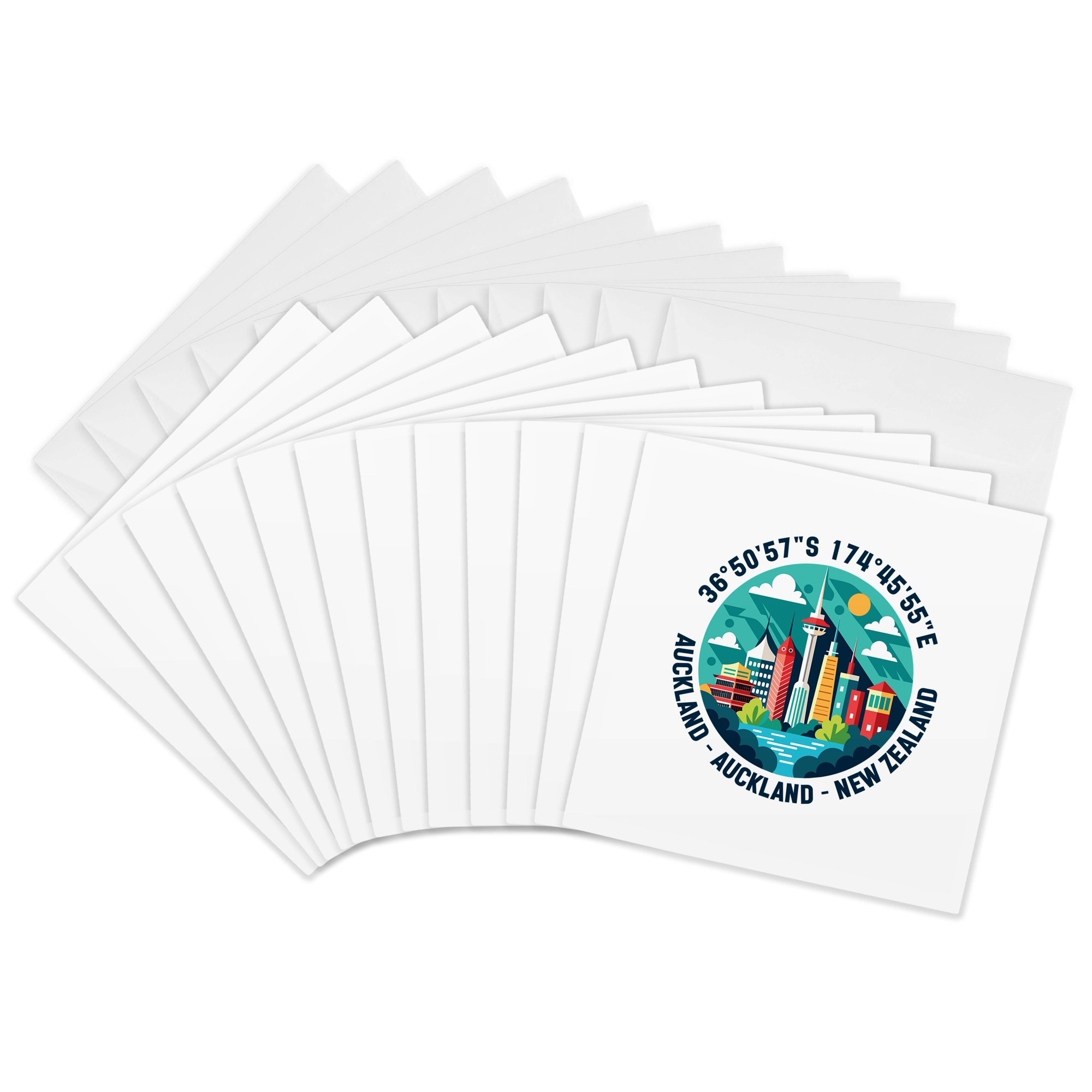 3drose, Auckland, New Zealand, Coordinates. Cool World Travel Artsy Gift, 12 Greeting Cards with Envelopes
