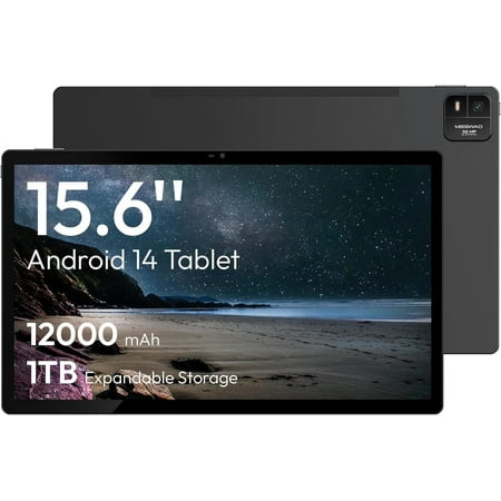 MESWAO 15.6 Inch Android 14 Tablet, 2025 Large Tablet with1080 IPS HD Display Big Screen, 8-Core, 6GB+128GB, Support 1TB TF Card, 12000mAh Long Lasting Battery for Movie/Work-Space Gray