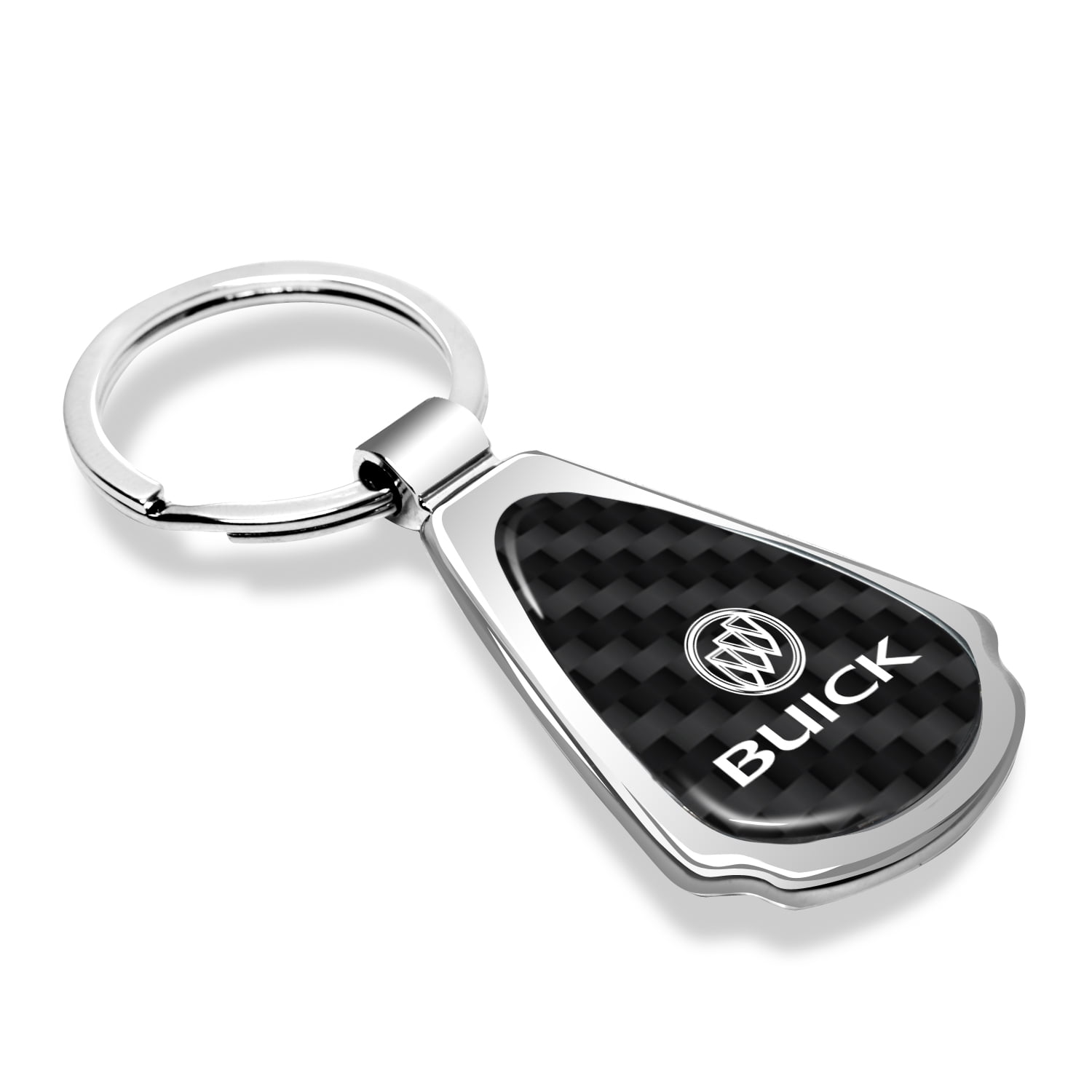iPick Image for Buick Real Black Carbon Fiber Chrome Metal Teardrop Key Chain, Official Licensed