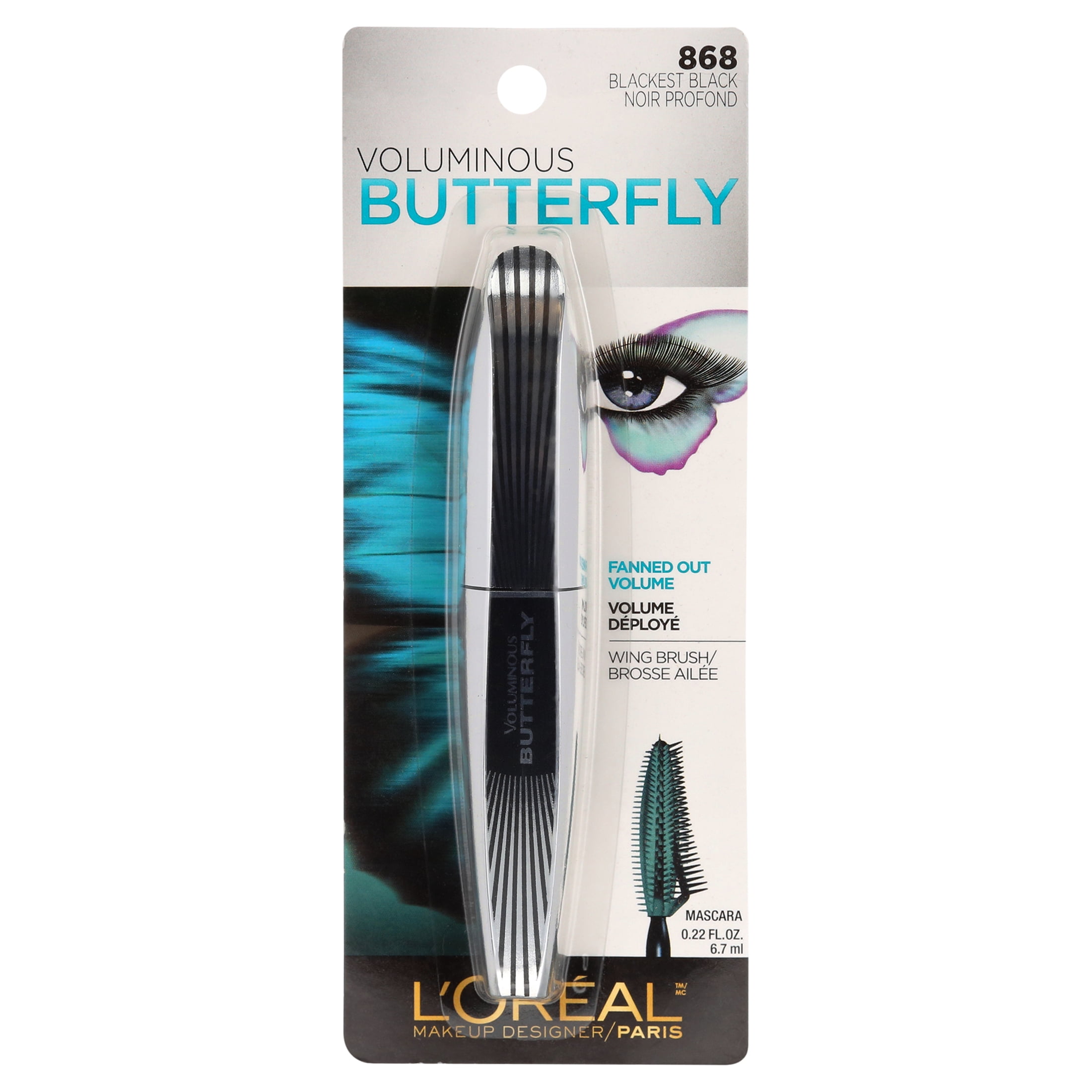 (2 pack) L'Oreal Paris Voluminous Butterfly Mascara, Blackest Black