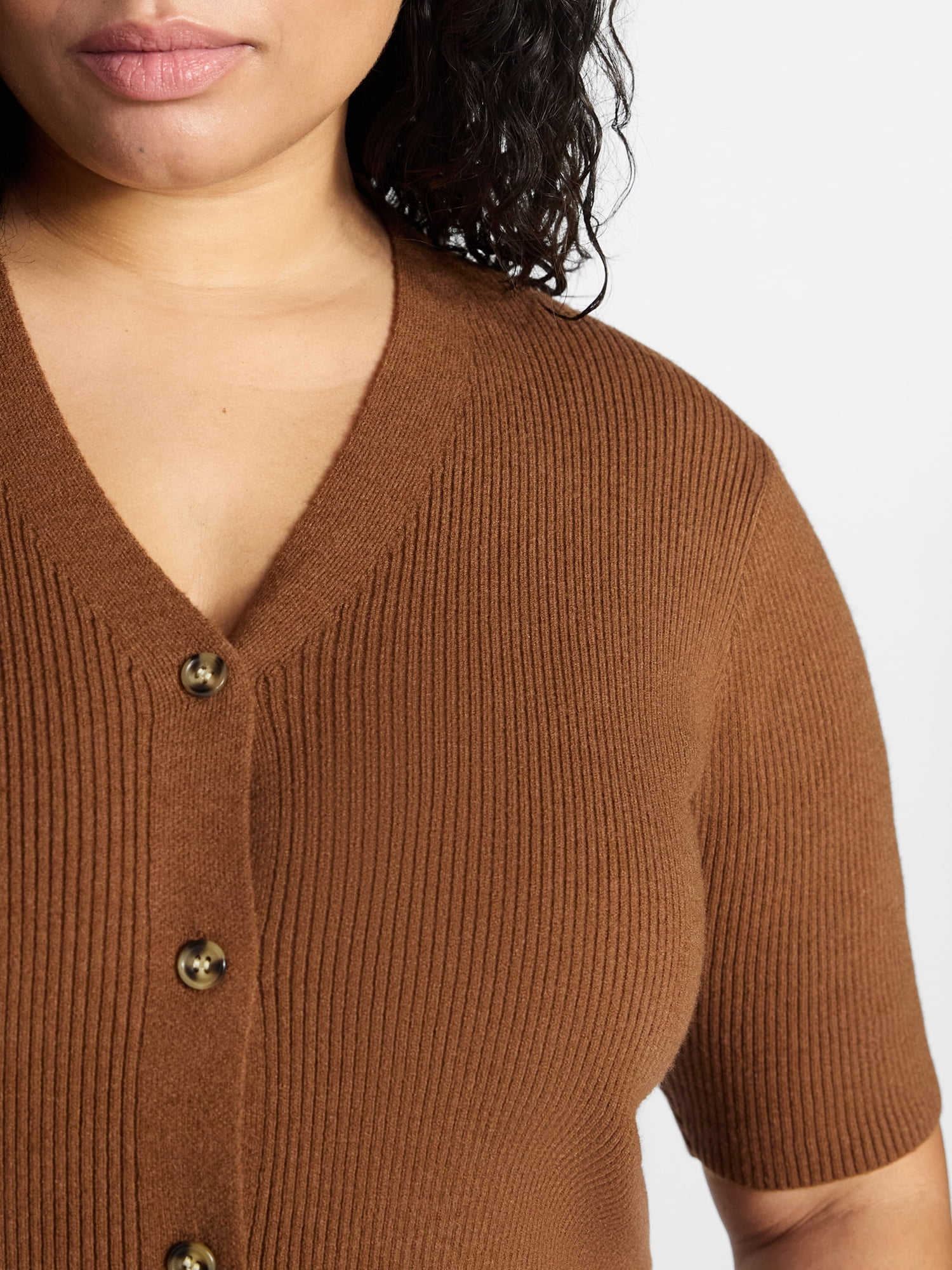 Terra & Sky Women’s Plus Fine Gauge Rib Knit Dress, Sizes 0X-5X