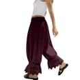 thumbnail image 4 of Women Linen Lace Trim Long Bloomers Pants Ruffle Victorian Vintage Pantaloons Summer Beach Travel Vacation Pants Wine L, 4 of 6