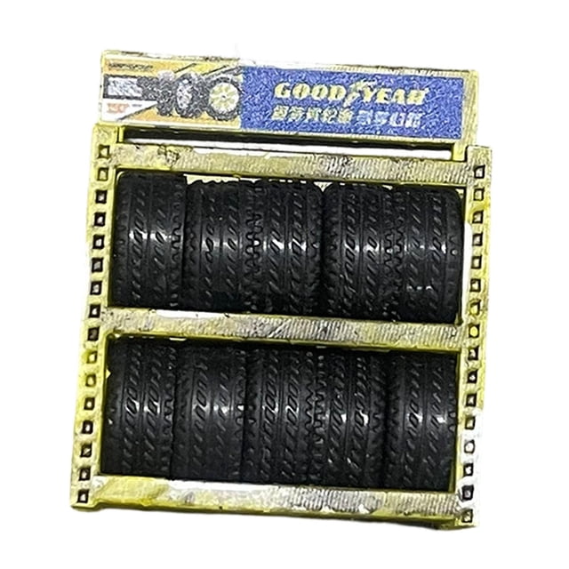 Bunblic 1/64 Tire Storage Rack Model Realistic Realistic Resin Ornament Mini Garage Storage Shelf for Micro Landscape Miniature Scene yellow