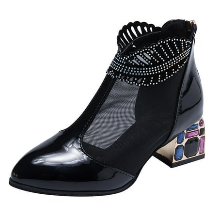 

qipaqil Cowboy High Boots Shoes Heel Pointed Zipper Rhinestone Women s For Women Toe Rain Boots for Women Size 10