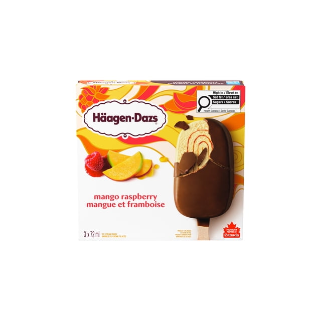 HAAGEN-DAZS Mango Raspberry Ice Cream Bars, Coating Made with Milk Chocolate, 3 x 72 ml