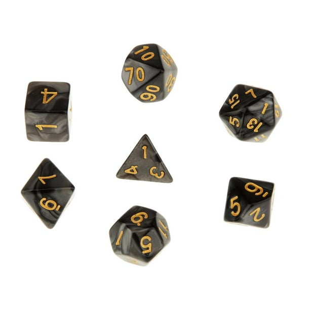 7 Piezas Juegos de Dados D4-D20 Múltiples Juegue de Entretenimiento para Nilños Adultos Negro