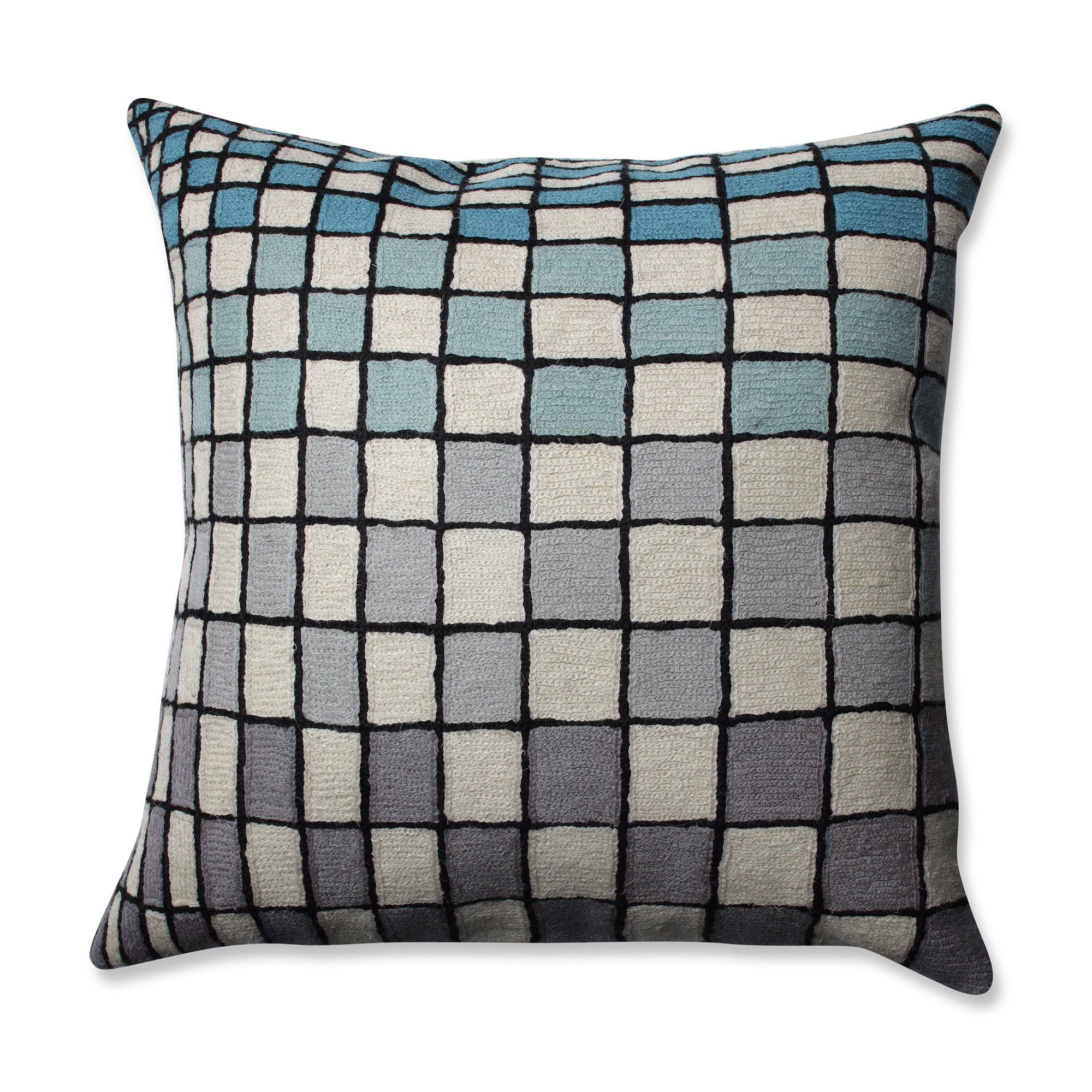 16.5" Gray and Blue Checkered Square Throw Pillow