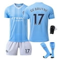 thumbnail image 4 of Mens/Youths Manchester City home stadium fan football uniform set, including jersey, pants, socks and protective gear, 4 of 6