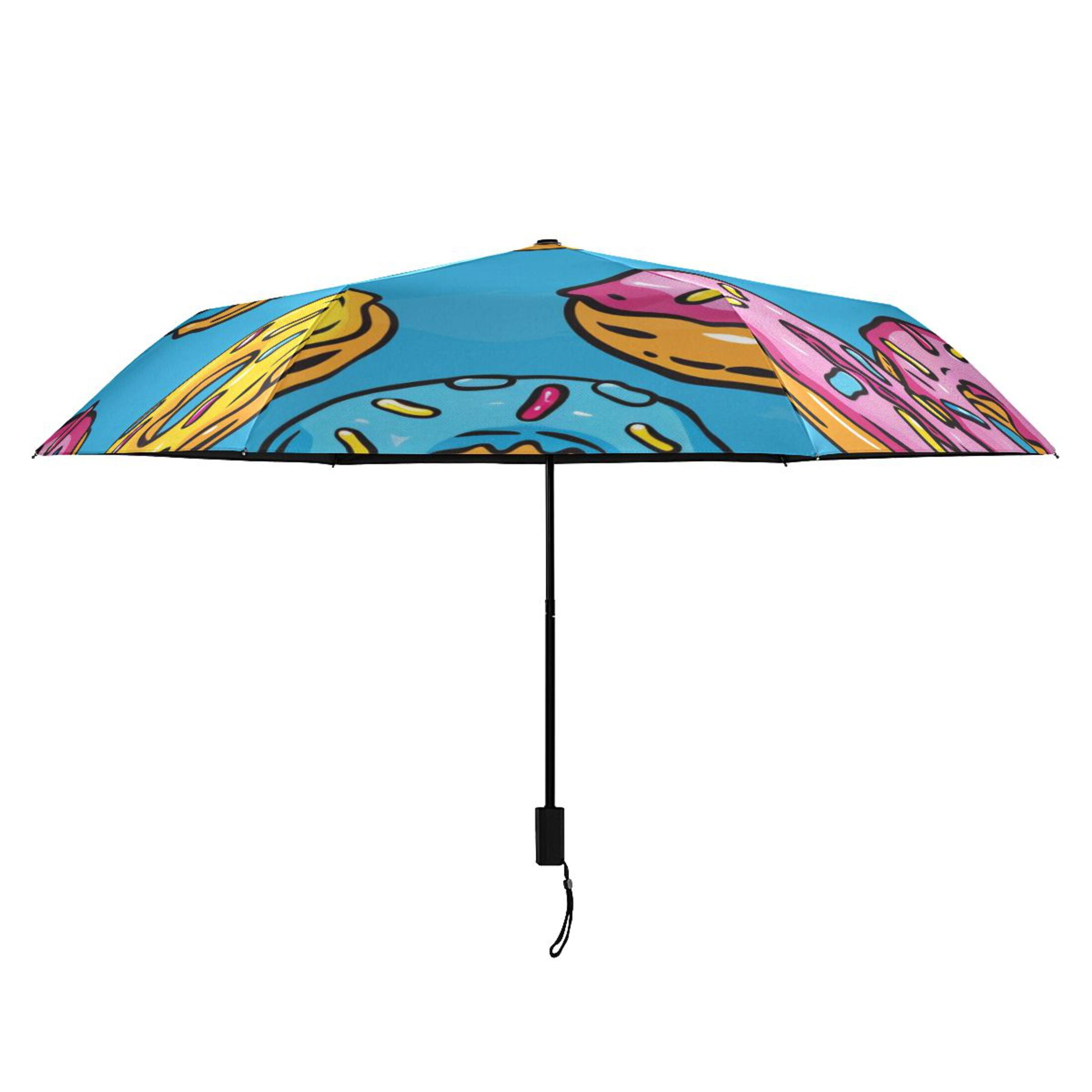 Colorful Donuts Cartoon All Weather Umbrella Triple Folding Parasol 6 Ribs UV Protection Portable