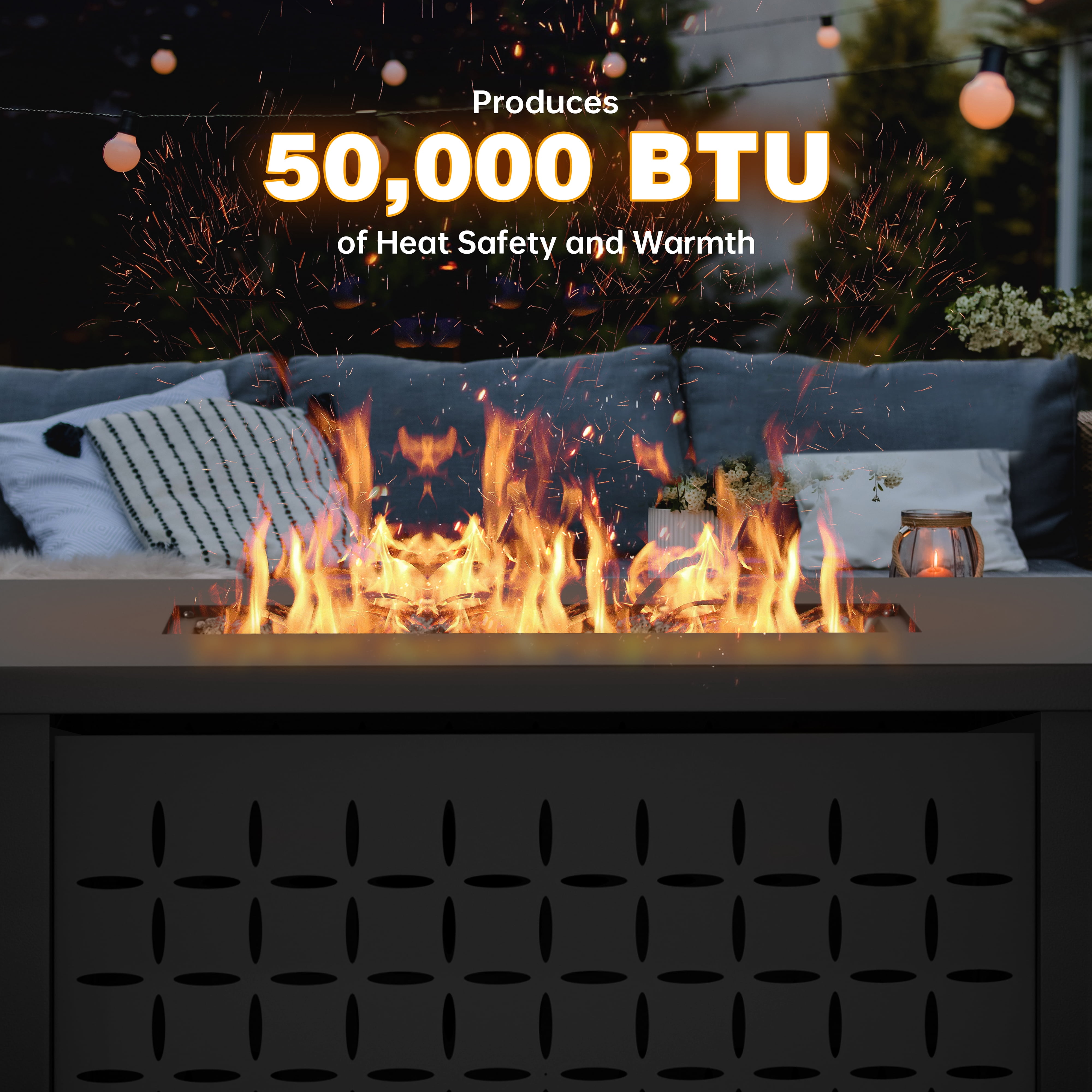 Walsunny 43 inch Gas Fire Pit Table 50,000 BTU Outdoor Rectangular Propane Firepit Table with Waterproof Cover