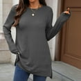 thumbnail image 3 of Aihuaihua Baggy Long Sleeve Shirts for Women Round Neck Side Split Tshirt Pullover Tunics Black Tops Going Out Chocolate Brown Fall Clothing Dark Gray XXL, 3 of 9