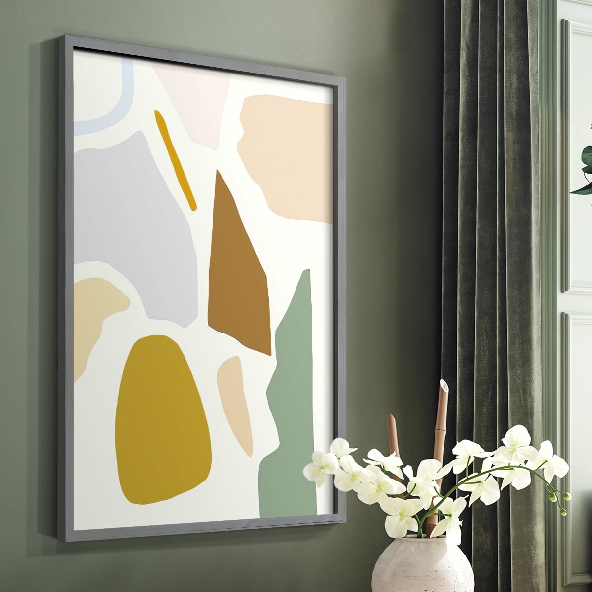 Pastel Splotches I Framed Print in Gray Solid Wood Framed Print No Nail Hanging